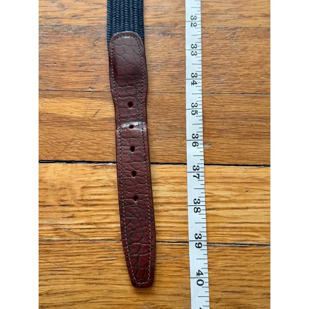 BROOKS BROTHERS Distressed Navy Stretch Belt w/Leather Trim sz 38 (Runs small)